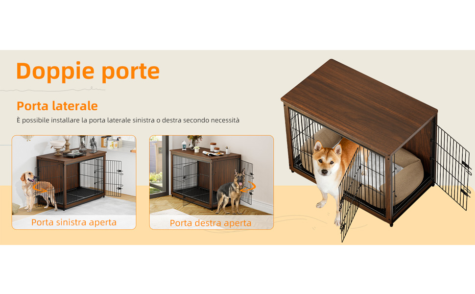 Gabbia per cani in stile arredamento con doppie porte vassoio rimovibile,  Gabbia in legno per gatti cani Marrone - Costway