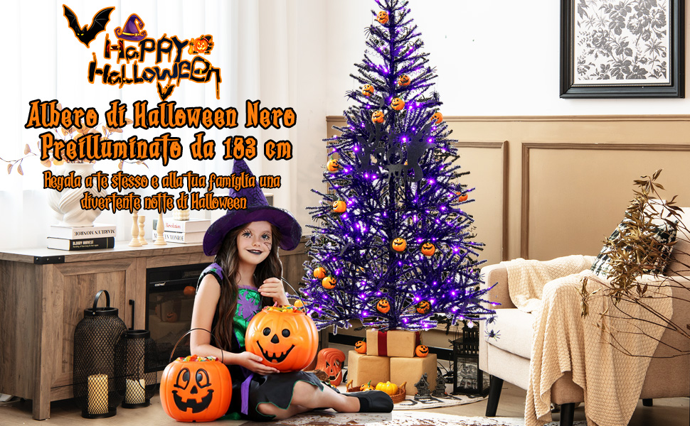 Decorazione per albero di Halloween, decorazione per interni con 24 luci LED, albero di ramo regolabile, decorazione per interni autunnali, USB e funzionamento a batteria, gioielli per feste spooky