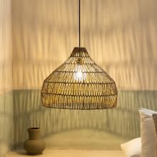 Wicker Lamp Shade Ceiling Hanging Disfuse Patterns of Light on the Wall