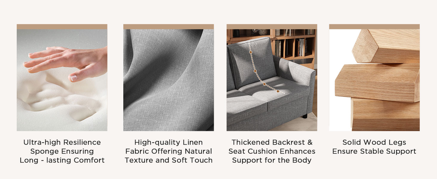 Product feature grid showing various characteristics of a product, including material quality, packaging, and support features, displayed with accompanying icons.
