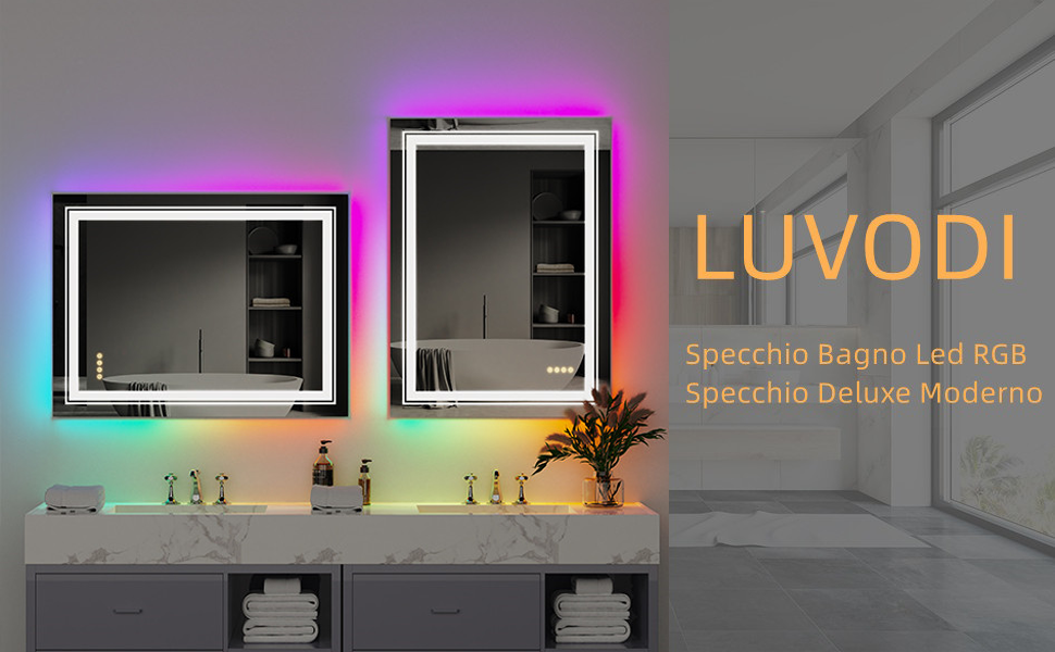 Specchio LED Da Bagno OKPAL 81x61 Cm, Con 3 Luci E Funzione Anti-appannamento, Touch Screen