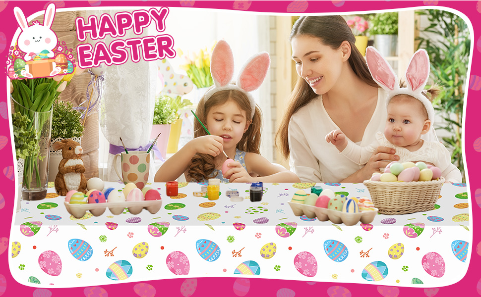 Mantel de Pascua con diseño de huevos rectangulares, desechables, de plástico, impermeables, para mesa de Pascua
