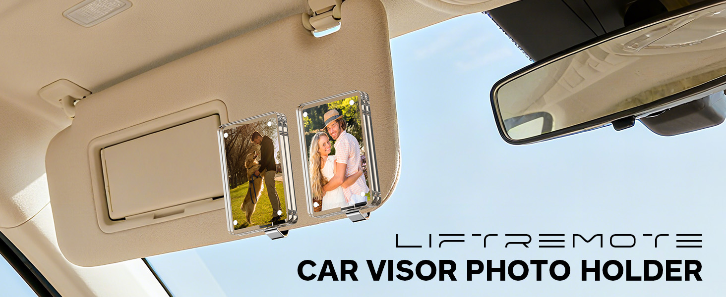 Clip per foto da visiera auto - Portafoto in acrilico per auto, potente cornice per foto con clip magnetica per visiera