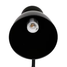Nahaufnahme einer schwarzen zylindrischen Lampe oder Leuchte mit weißer Innenseite und sichtbarer Lichtfassung
