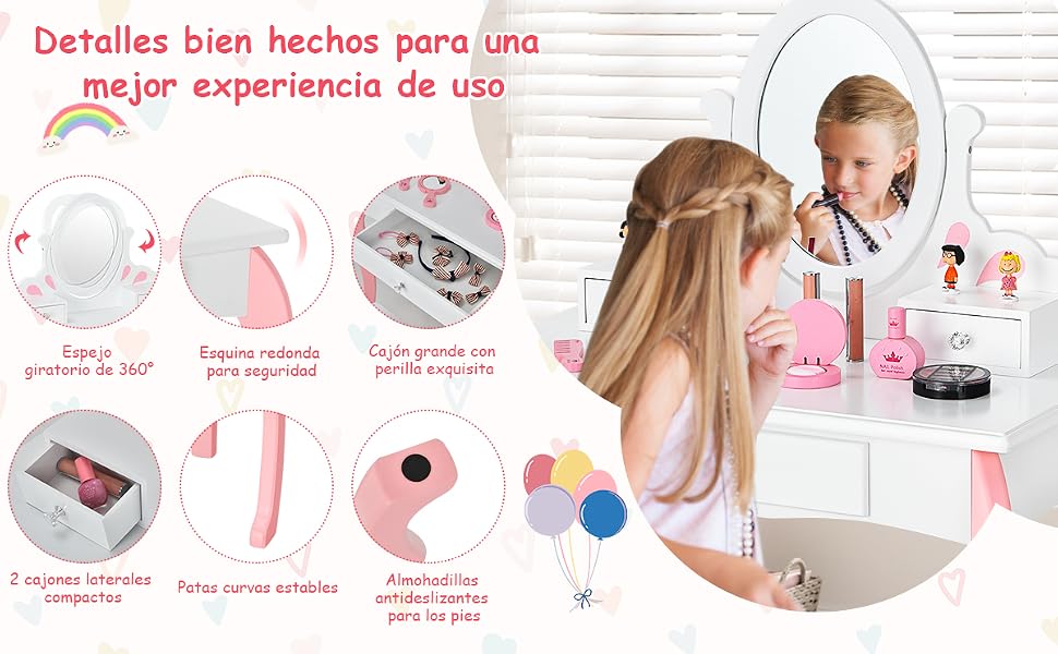 Set Mesa Tocador y Taburete para Niños