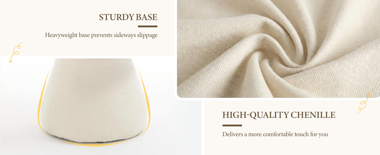 Text reads 'STUDIO BASE' and 'TISSU GRATTÉ CHENILLE'. Close-up of cream-colored chenille fabric with textured surface.