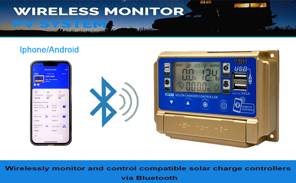 30A MPPT-Controller, Bluetooth WIFI-Kommunikation Verbindung