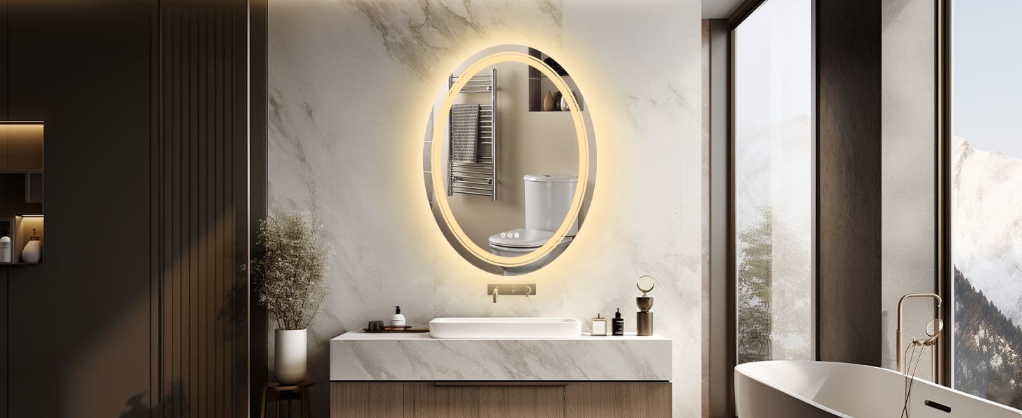 LUVODI Ovale Specchio da bagno con LED da Parete Specchio Bagno Retroilluminato e Frontale luce