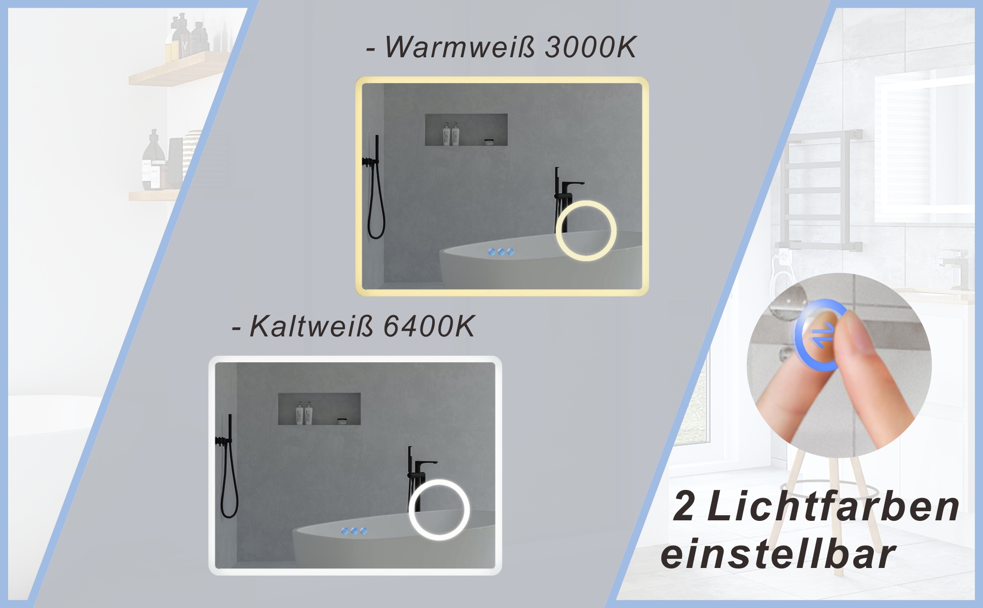 LED Badspiegel Beleuchtet mit Kosmetikspiegel 80x60cm BORAS Typ D