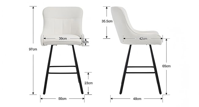 Technical diagram showing chair dimensions from side and front views, with measurement lines and numbers indicating sizes in millimeters.