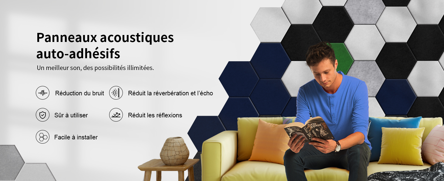 Paneles acústicos cuadrados autoadhesivos