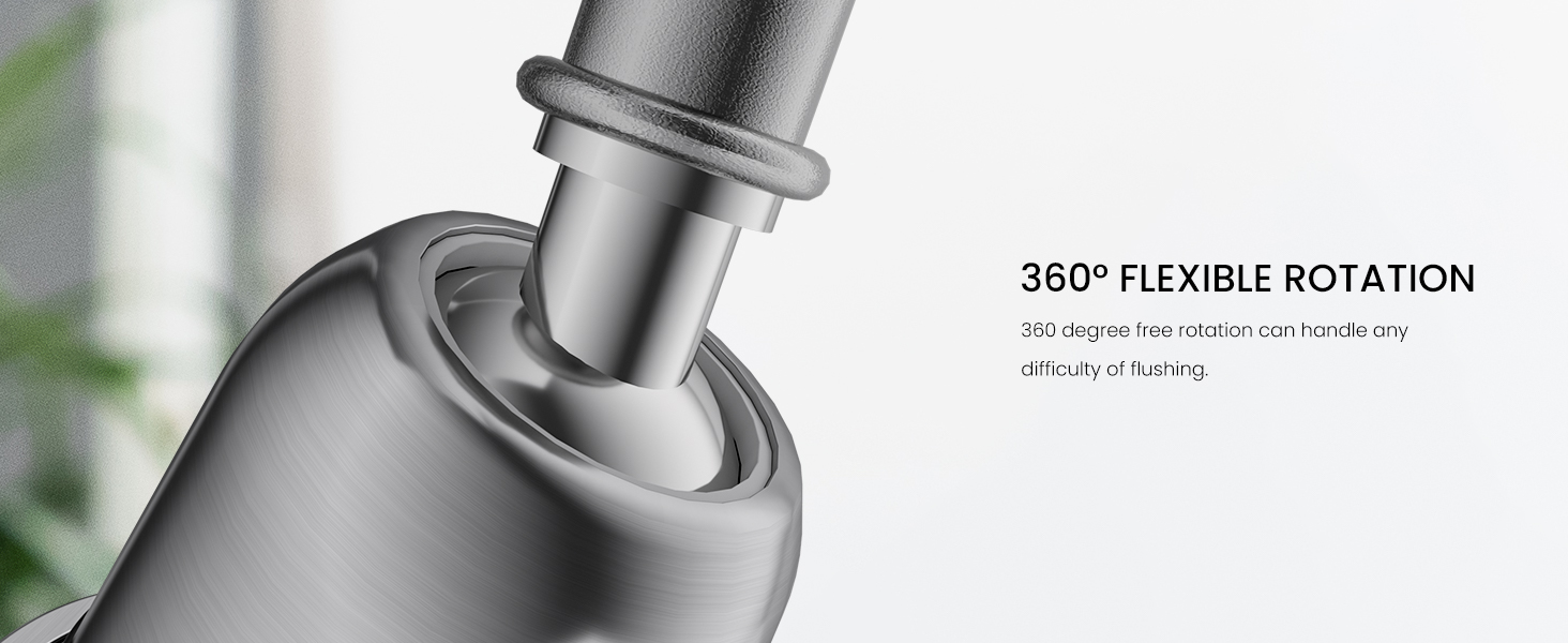 Close-up technical diagram showing a 360-degree flexible rotation mechanism in metallic silver finish.