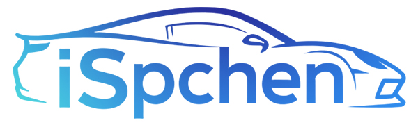 Stylized car logo with abstract blue vehicle outline. Text 'iSpchen' integrated into design, suggesting an automotive or technology brand.