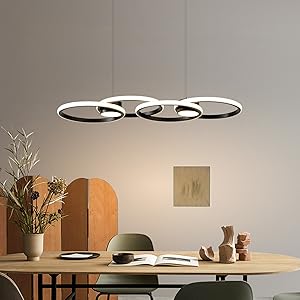 Eiinee Modern LED Pendant Light, 4 Rings Dimmable LED Chandelier Lighting Fixture with Remote