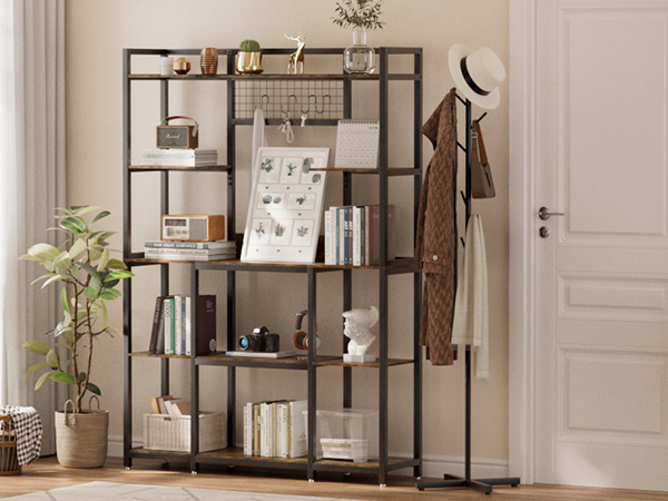 UNHO Libreria Scaffale Industriale Legno Ferro Grande Libreria Soggiorn Scaffalatura Metallo Cucina