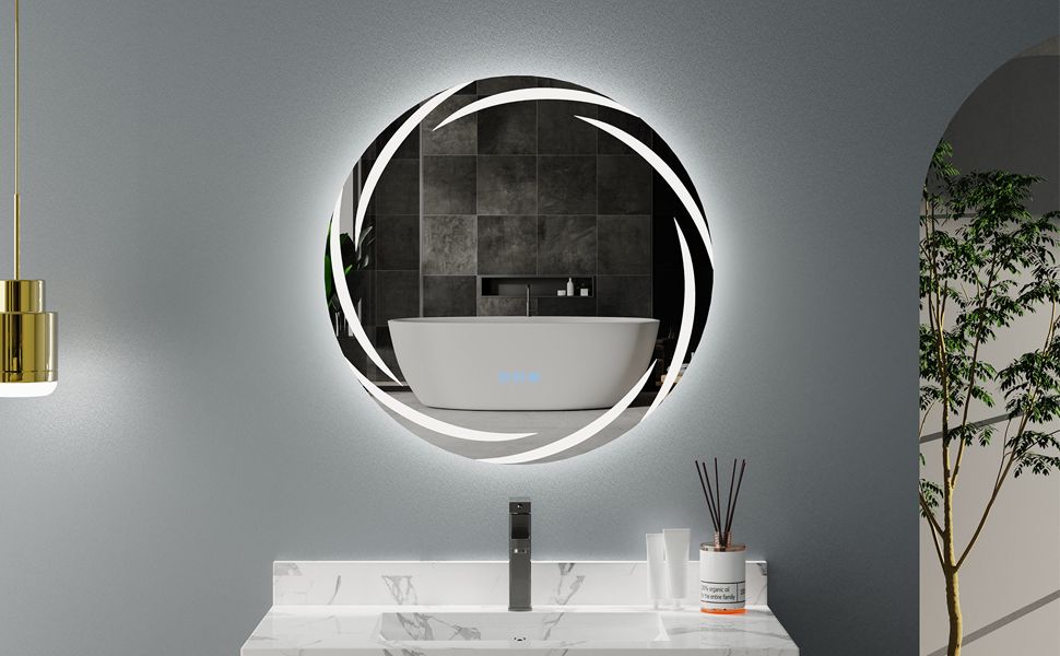 LUVODI Specchio LED Rotondo Bagno 60cm Specchio Retroilluminato Tondo Specchio da bagno con Luce