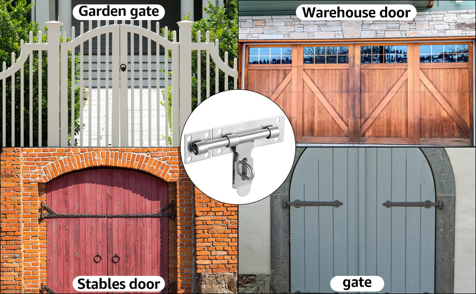 Text reads: 'Garden gate', 'Stables door', 'Warehouse door', 'gate'. Collage of different exterior doors and gates in various styles, including wooden and metal designs.