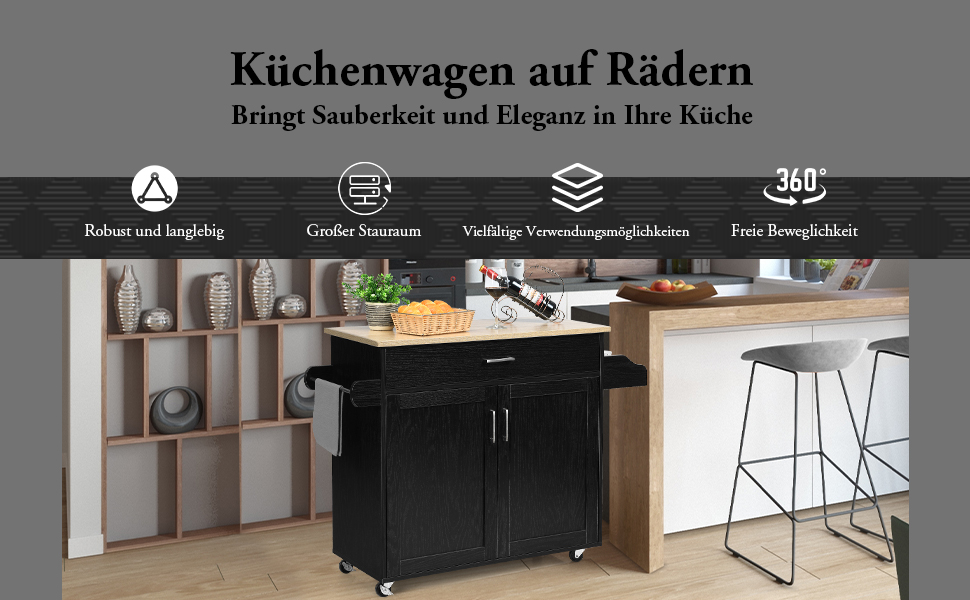 küchenwagen auf rollen, küchenwagen mit arbeitsplatte, Kücheninselwagen