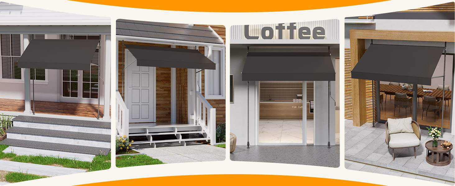Der Text lautet „Kaffee“. Serie von Außenaufnahmen der Ladenfront, die verschiedene Blickwinkel einer Gewerbefläche mit Glasfenstern und Eingang zeigen.