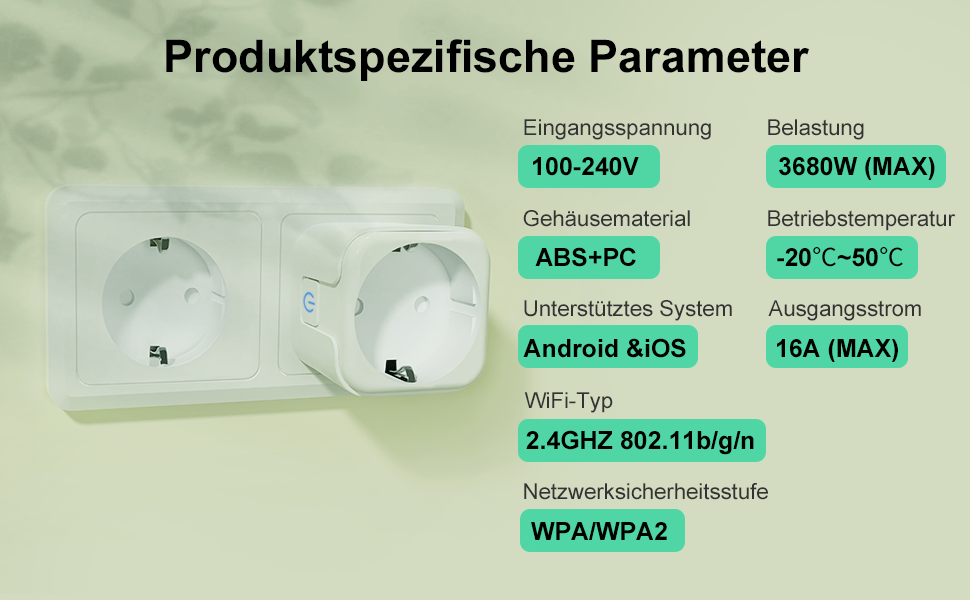 Uolifrem WLAN Smart Steckdose mit Strommessung Steckdose16A, Smart Plug WiFi Steckdose