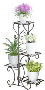 COSTWAY Scaffale Porta Piante a 6 Livelli, Scaffale per Fiori in Metallo da Interno con 10 Ganci e Ripiani per Piante, Porta Vasi da Balcone e Soggiorno, Nero (Nero