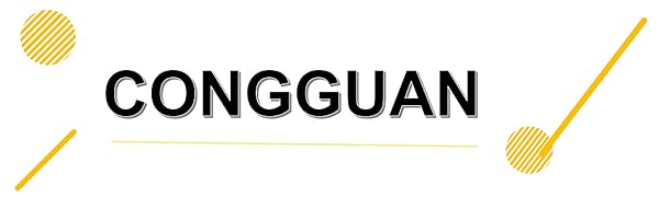Text display showing 'CONGGUAN' in bold black letters, with yellow diagonal stripes and circular accents as decorative elements.