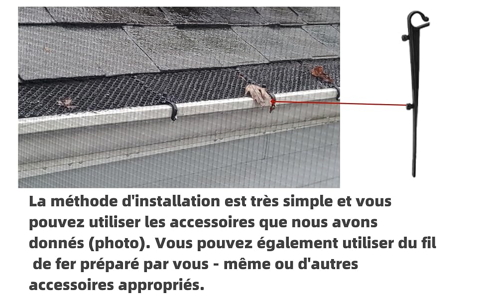 Illustration d'une méthode d'installation simple pour un système de fils ou de câbles, montrant des crochets et des points de fixation sur un mur ou une surface.