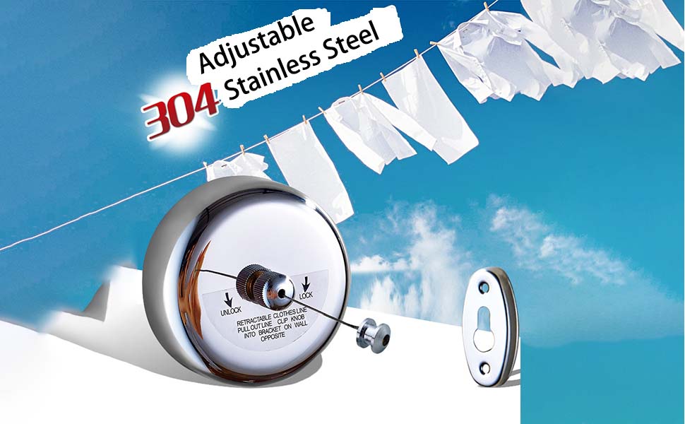 Corde à linge télescopique en acier inoxydable 304 (corde en nylon ronde de 2, 8 m avec poulie)