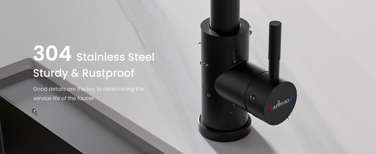304 stainless steel black bathroom fixture, featuring sturdy and rustproof construction, shown against gray background.