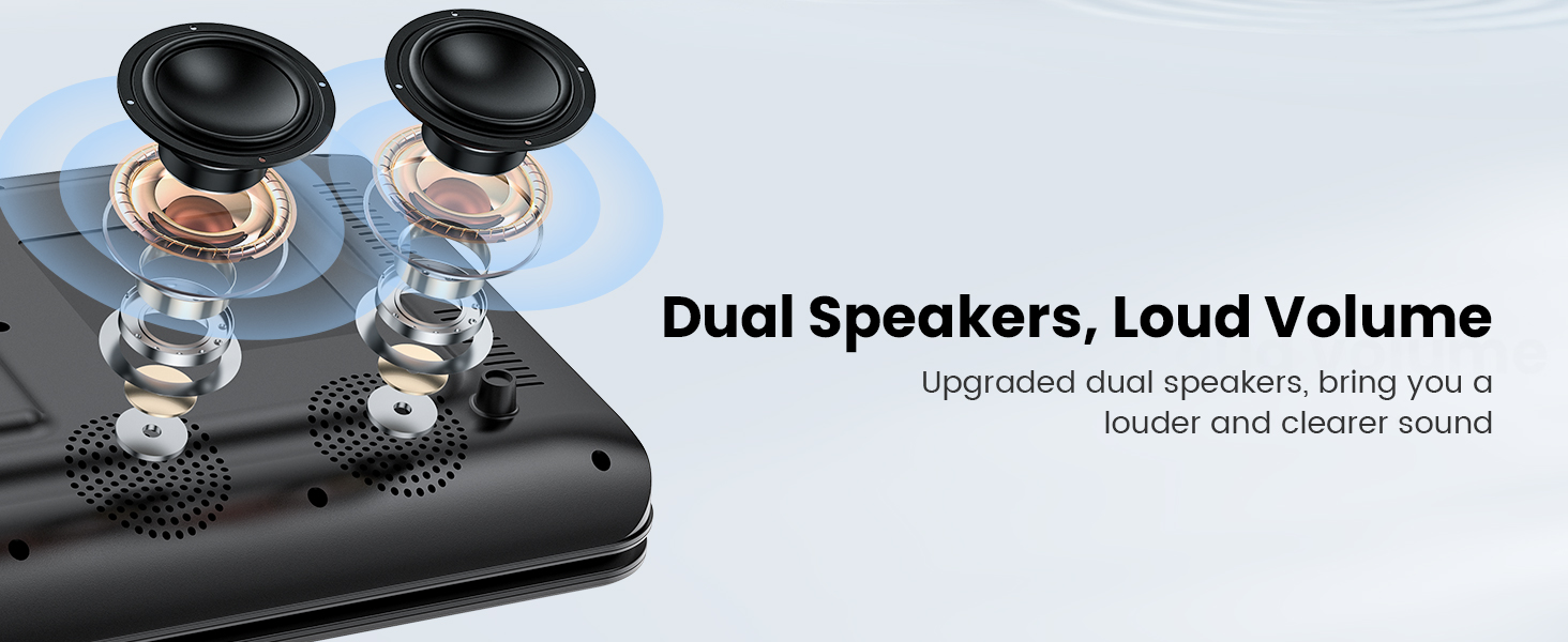 Dual built-in speakers on portable DVD player provide immersive movie sound for kids