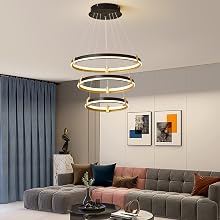 Siittoo Modern LED Chandelier, 90W Dimmable Modern LED Black Pendant Light