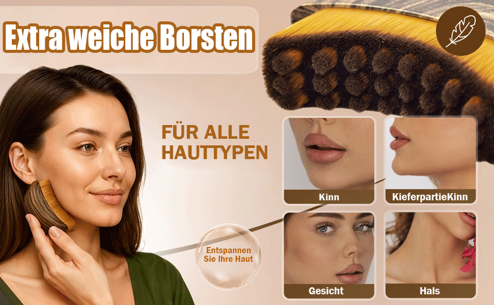 Der Text lautet „Extra weiche Borsten“ und „FÜR ALLE HAUTTYPEN“. wird.
