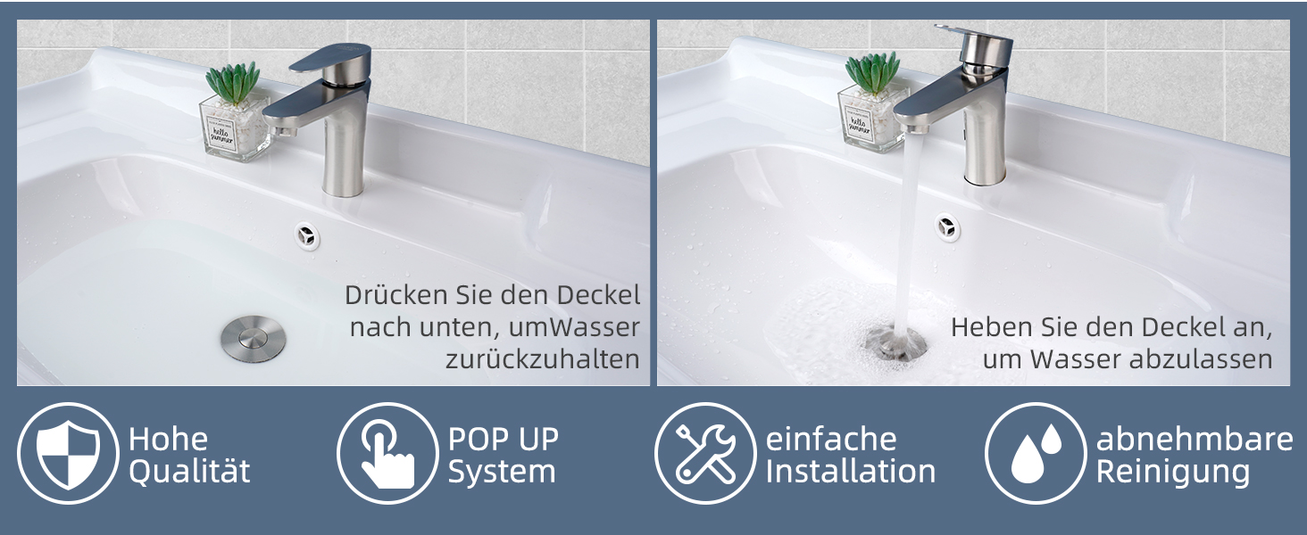 1 Drücken Sie den Deckel nach unten, um Wasser zurückzuhalten 