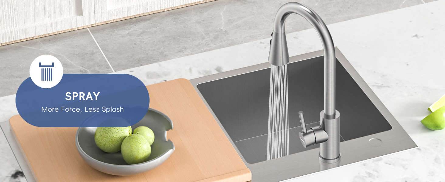 Kitchen Mixer Tap with Pull Out Spray, Stainless Steel Sink Taps Mixer for Kitchen Single Lever