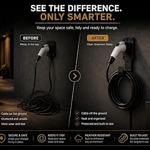 Text reads 'SEE THE DIFFERENCE. ONLY SMARTER.' with 'BEFORE' and 'AFTER' labels. Comparison of black earbuds showing coiled vs. untangled cable design with feature callouts for improved durability and performance specifications.
