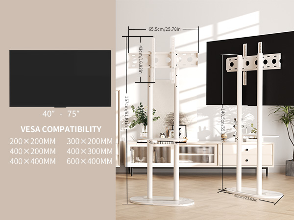 UNHO Supporto TV da Pavimento Bianco Porta tv da Terra Universale per 40-75 Pollici 