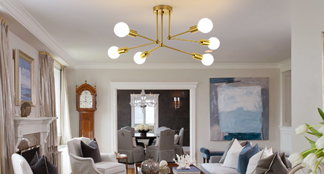 Lampadario Moderno A Soffitto 6 Luci E27 In Metallo Nero/Oro Con Decorazioni Cristallo - Lampada A Forma Di Fiore Per Soggiorno, Camera Da Letto, Cucina (88cm, Lampadine Non Incluse)