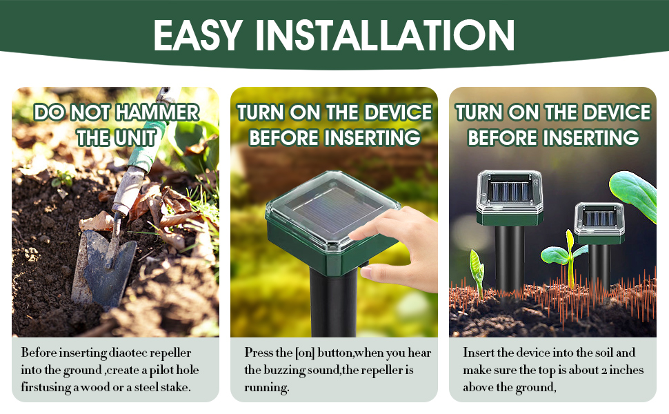 L'installation se termine par simple insertion dans le sol
