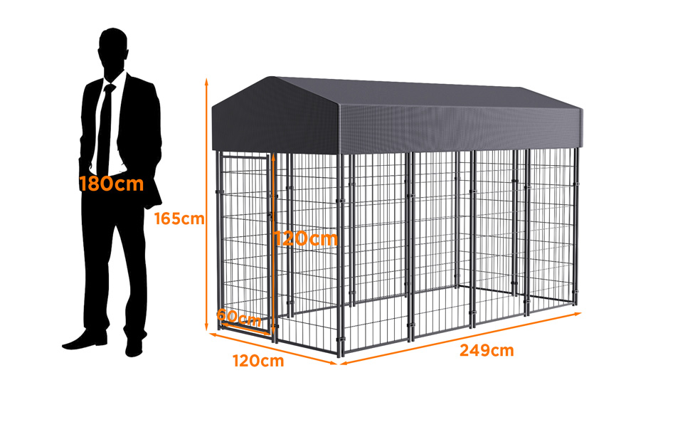 Canile da Esterno con Tetto Robusto Sicuro con Serratura Box Gabbia Protezione Recinzione per Cani