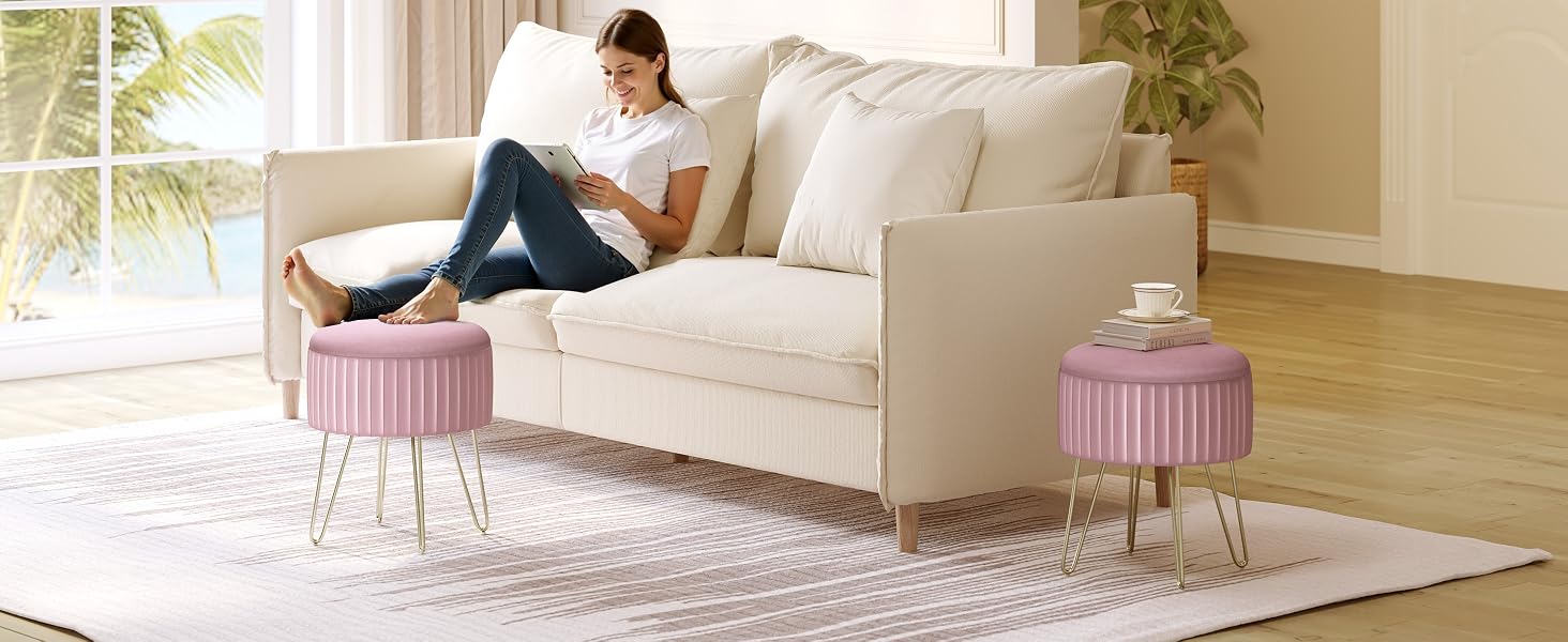 Tabouret Rond avec Coffre de Rangement