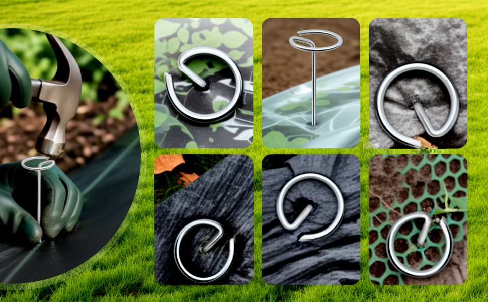 Grid of eight circular icons or symbols in metallic silver color against various outdoor/nature backgrounds showing different abstract curved shapes and patterns.