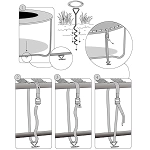 Sangles de serrage Kit ancrage résistance 900kg Acier inoxydable Fixations pour trampoline Sécurité