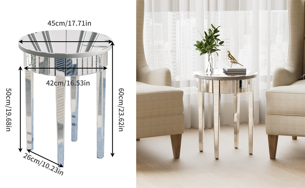 SHYFOY Tavolino da Salotto, Piano di Lavoro in Cristallo Diamantato, Tavolino Soggiorno Rotondo Moderno per Caffetterie, Soggiorni, Camere da letto o uffici, Argento, 80 X 80 X 45 cm