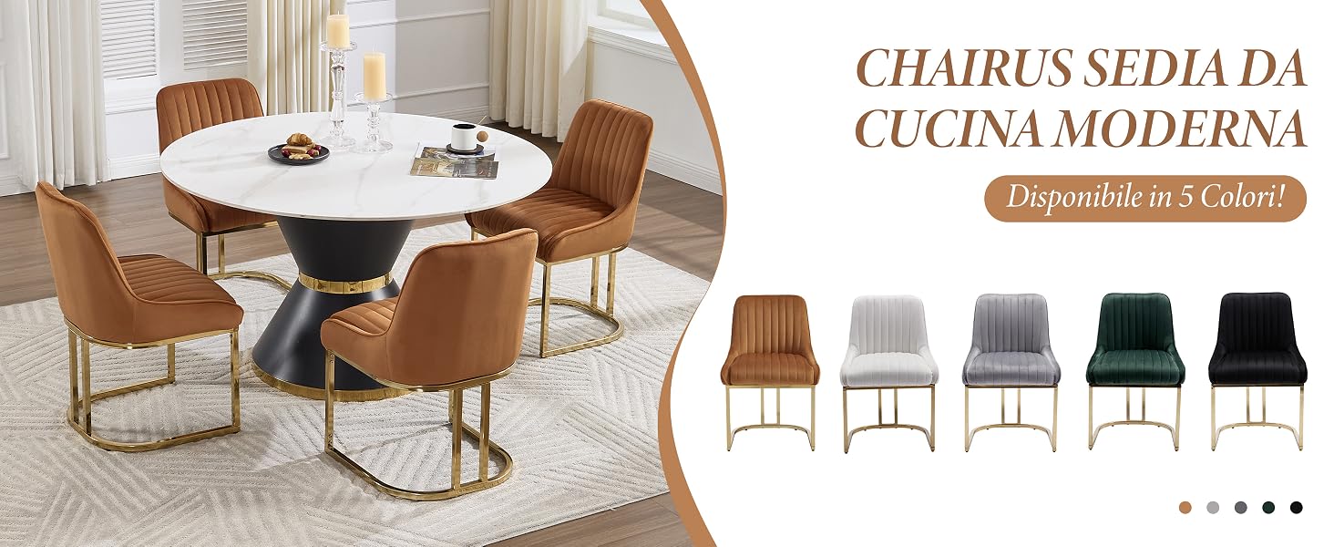 Il testo recita «CHAIRBUS SEDIA DA». Collezione di sedie da pranzo disponibili in diversi colori e angolazioni, comprese le opzioni grigio, nero e beige.