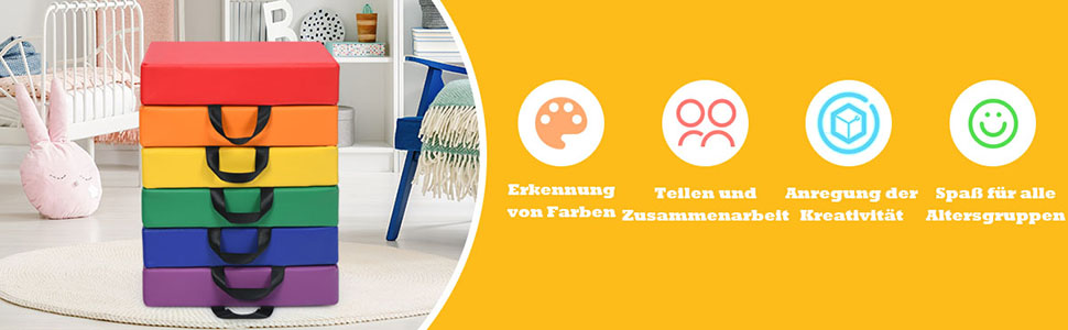 6er Set Kinder Stuhlkissen rot Bodenkissen mit Griff Sitzkissen Baby Sitzerhöhung Hauptkissen
