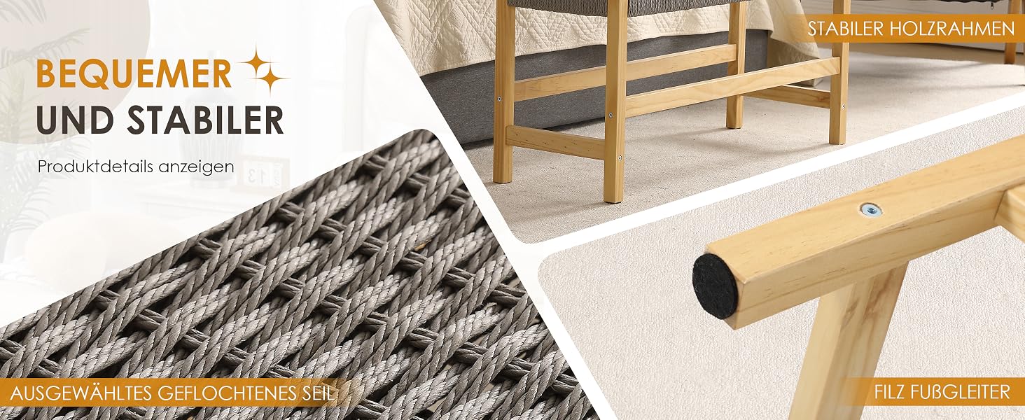 Der Text lautet: 'BEQUEMAR + UND STÄBILER' '' Pferdelaufstalls-Variante ''HOBÄNGER'. Pferdestallkonstruktion aus Holz mit schwarzer strukturierter Bodenmatte und Naturholzgeländern.