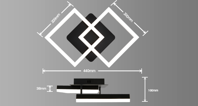 Geometrisches Schwarz-Weiß-Logodesign mit ineinandergreifenden Diamantformen mit darunter liegenden Messlinien auf grauem Hintergrund.