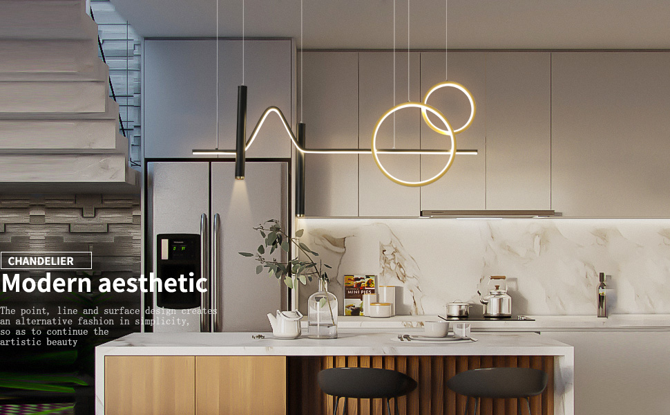 Eiinee Modern LED Pendant Light, Dimmable Creative LED Chandelier Linear Wave Light Fixture