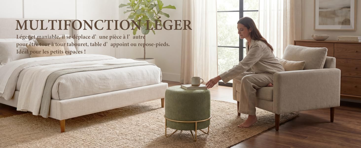 Le texte indique « TIGRE MULTIFONCTION ». Scènes intérieures montrant la disposition des meubles dans la chambre ou le salon.