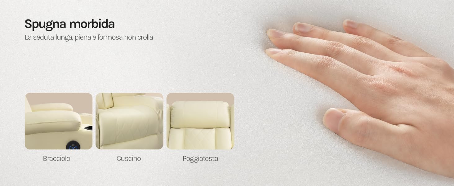 Cuscino in memory foam beige a tre sezioni che ne dimostrano la capacità di piegatura, mostrato premendo una mano sulla sua superficie